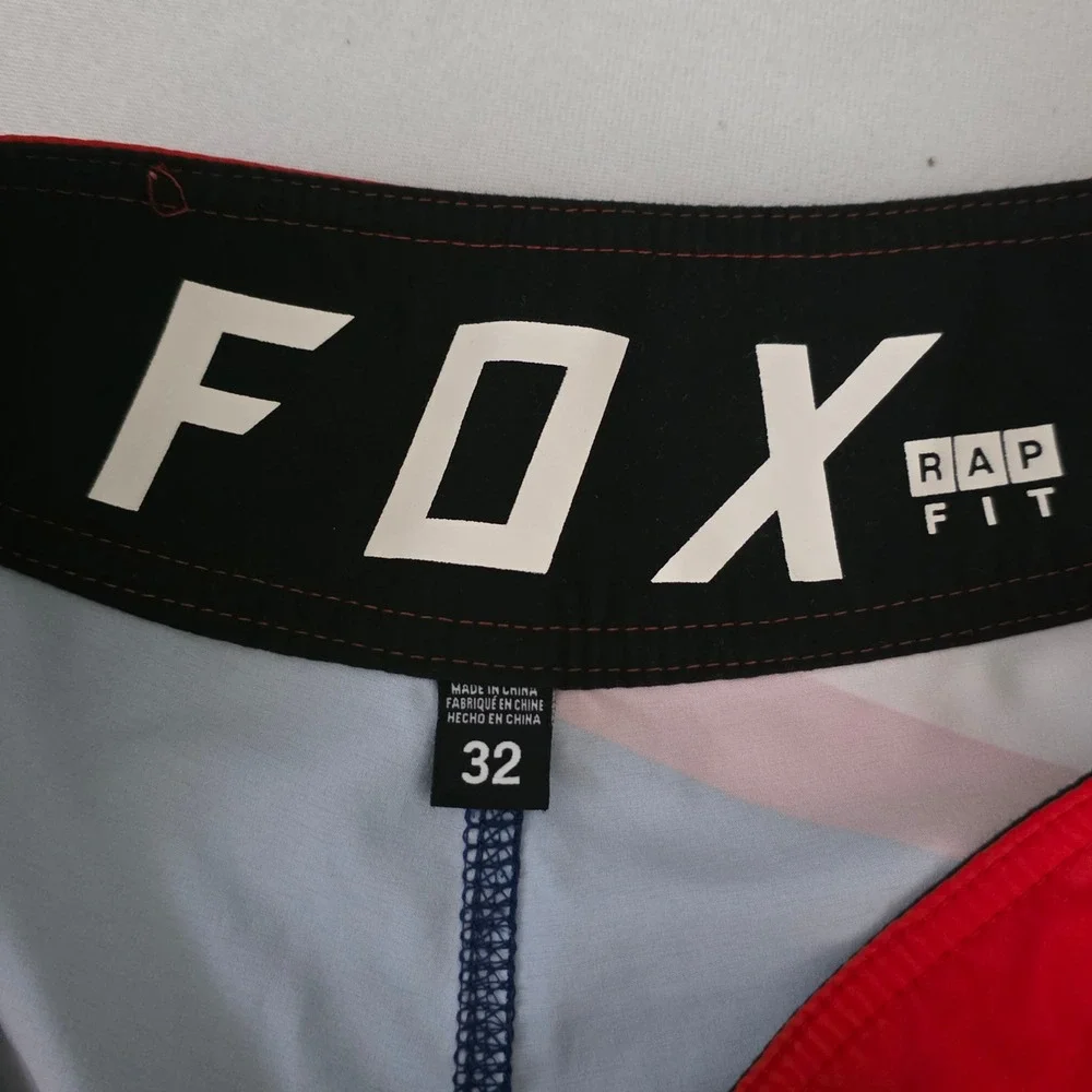 Fox Racing Men Board Shorts Blue Red RAP Fit Motocross Swim Trunks Size 32